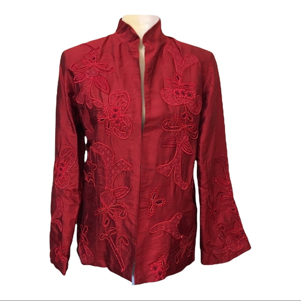 Chico’s Design 100% Silk Embroidered Blazer/Jacket Size Small